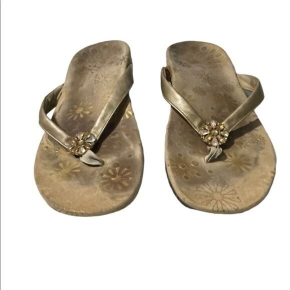 Vionic Womens Gold Floral Flip-Flops With Embellished Strap Size 8 Comfortable A - Picture 2 of 7